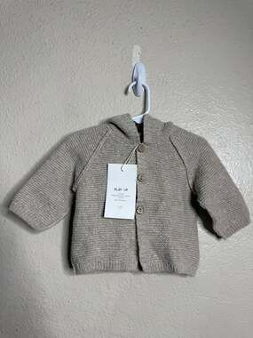 PLAY UP Susana Wool Blend Textured Knit Baby Cardigan Beige 6M NWT